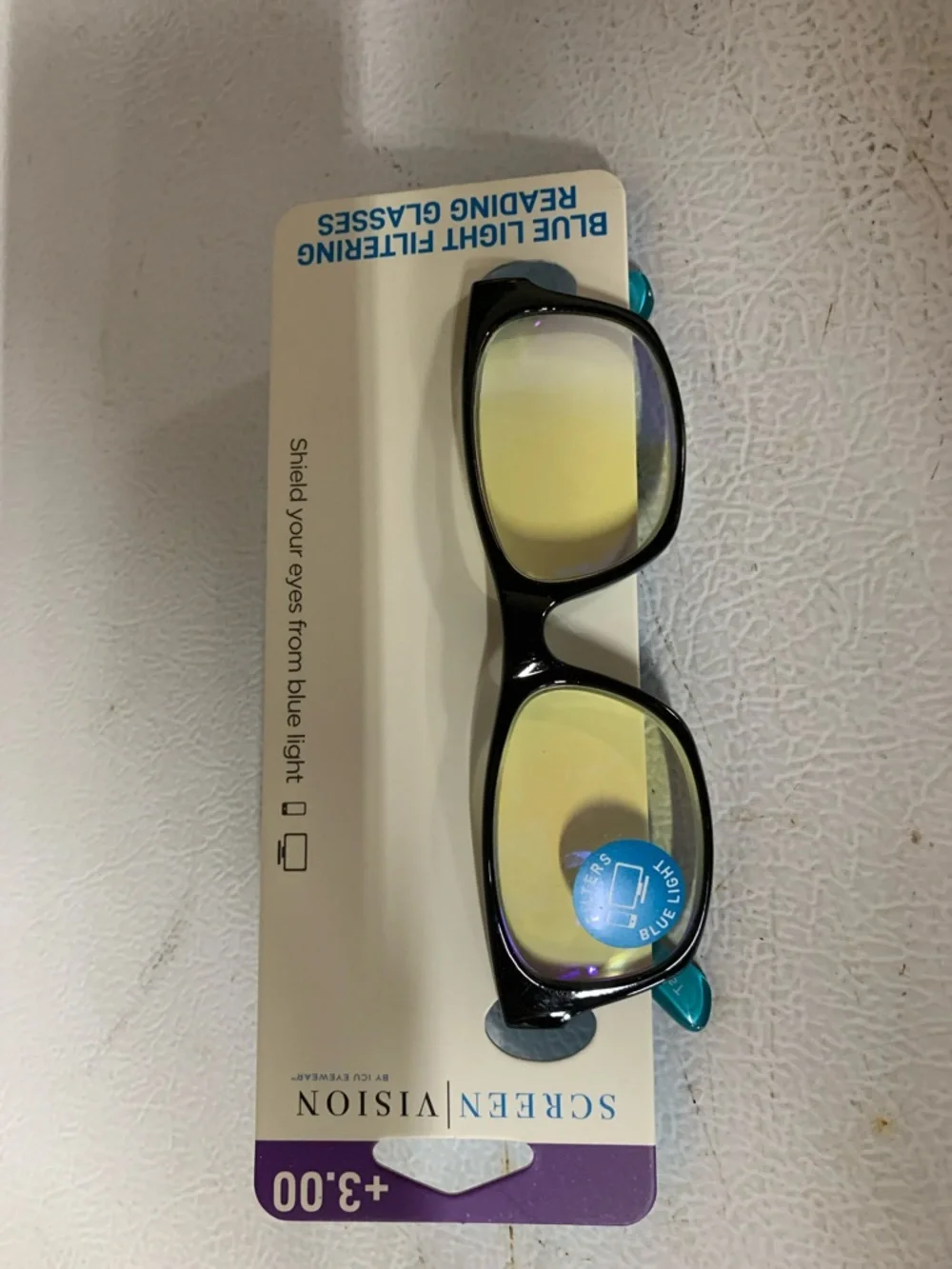 Blue Light Filtering Reading Glasses - Black Frame, +3.00
